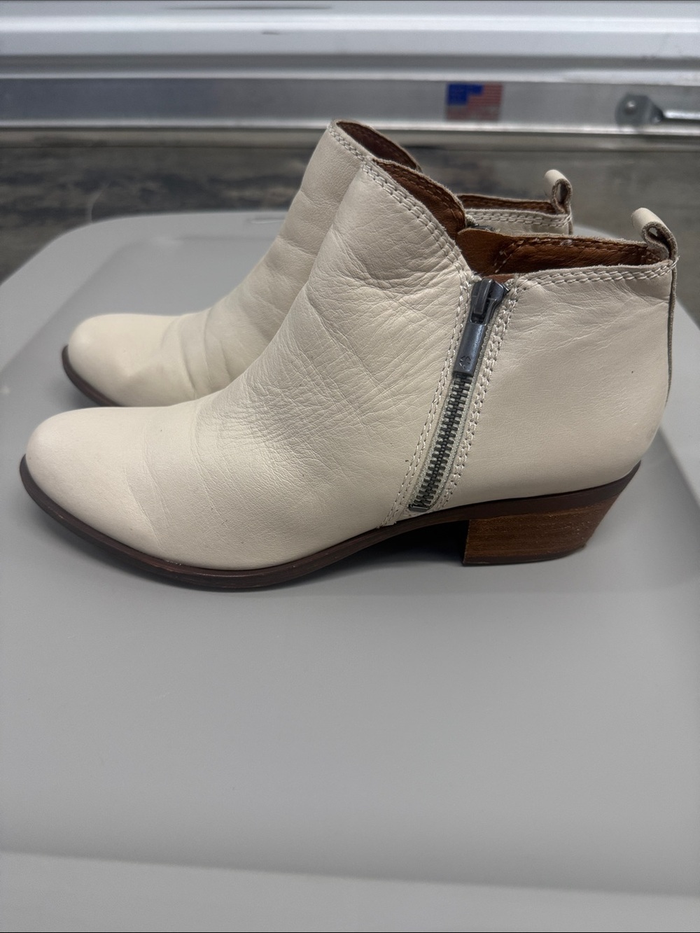 Lucky Brand Basel White Leather Side-Zip Ankle Booties